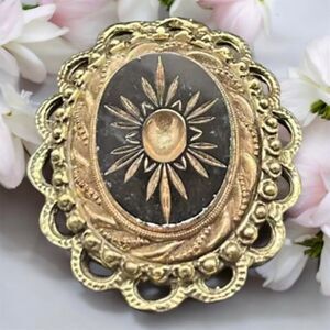 Vintage Sphinx Gold-Tone Brooch – Black Center – 1.75" Elegant Pin